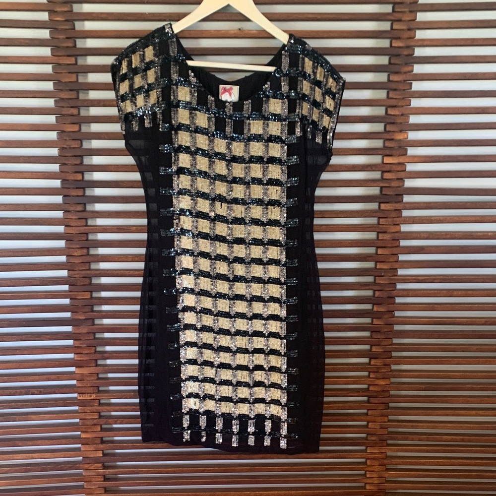 Yoana Baraschi Black and Gold Sequined Dress